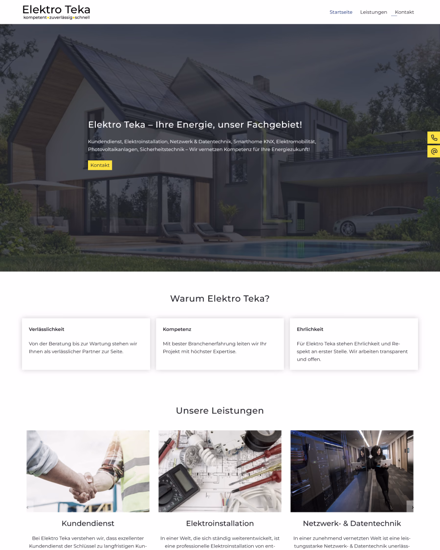 Startseite der Elektro Teka Flexline Website