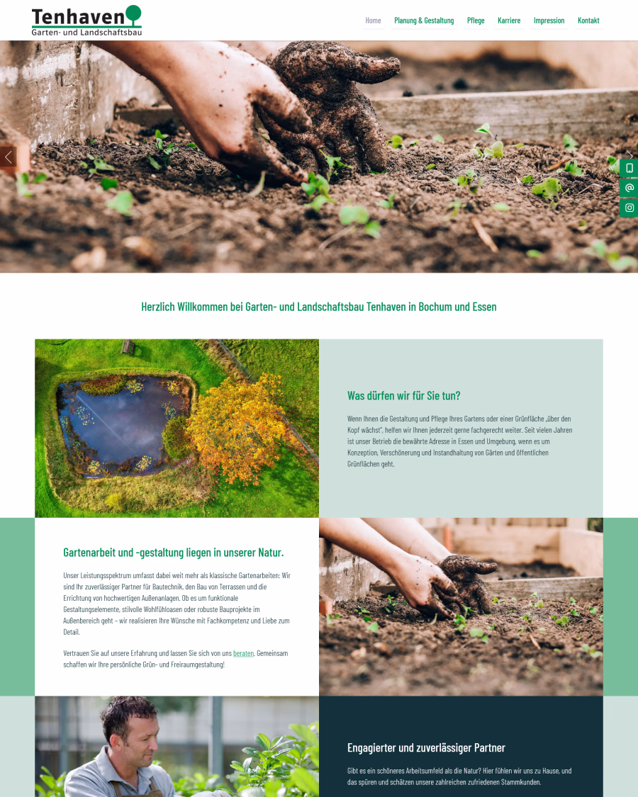 Startseite der Galabau Tenhaven Flexline Website