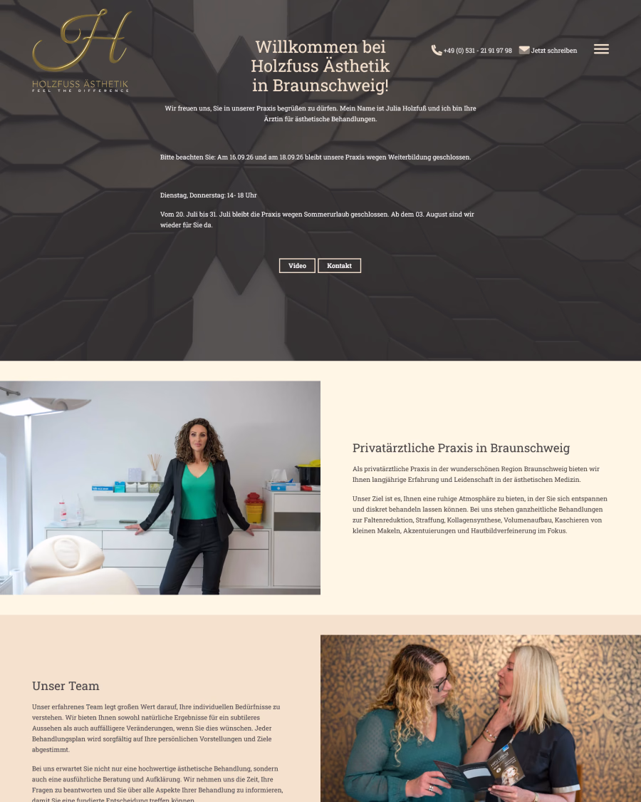 Startseite der Holzfuss Ästhetik Flexline Website