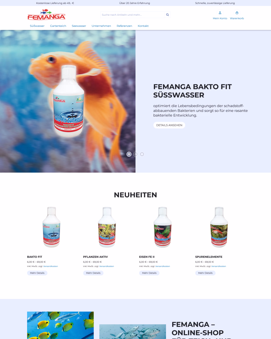 Startseite der Femanga Flexline Website