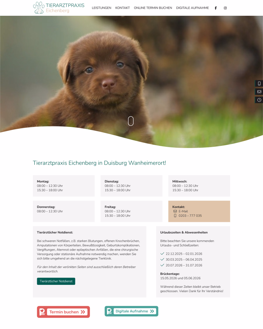 Startseite der Tierarztpraxis Eichenberg Flexline Website