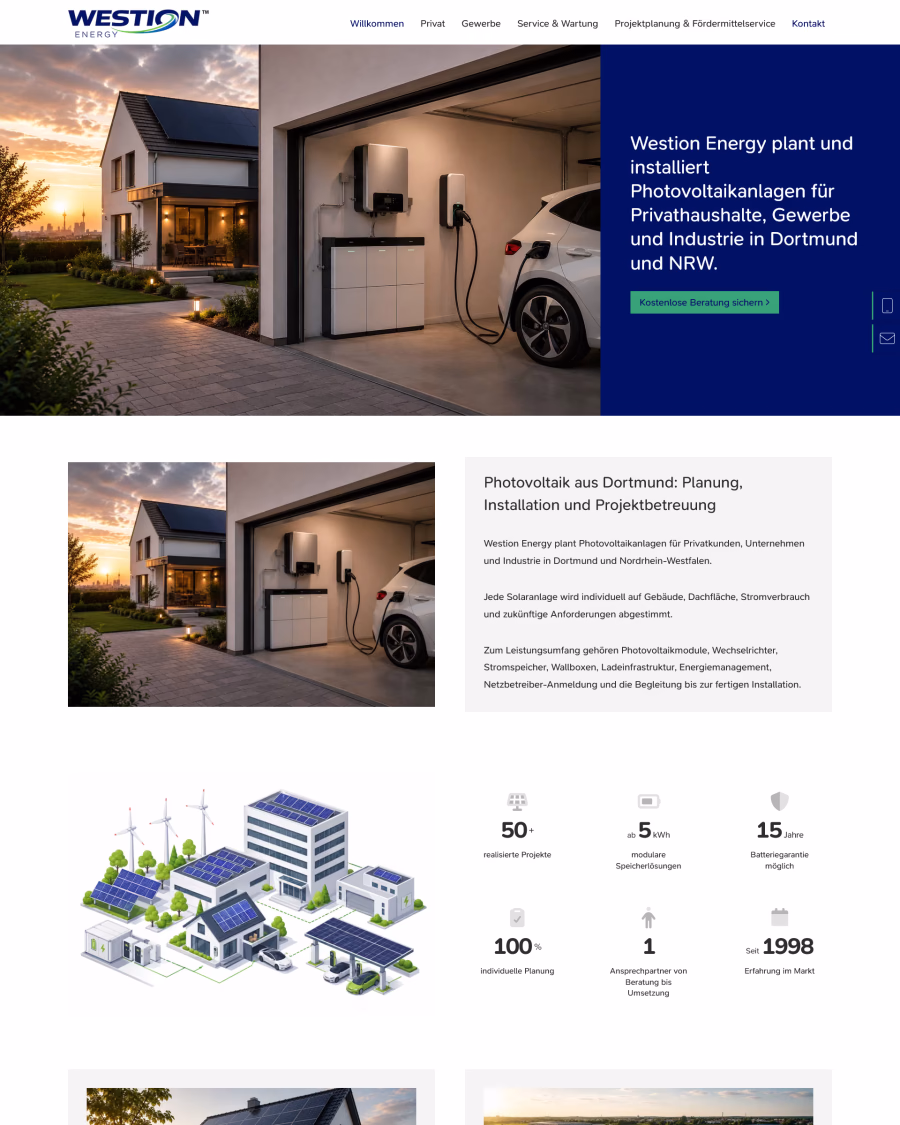 Startseite der Westion Energy Flexline Website
