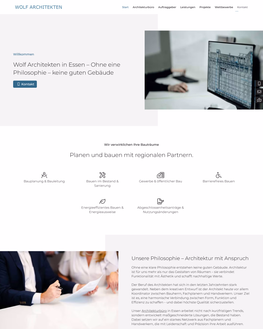 Startseite der Wolf Architekten Flexline Website