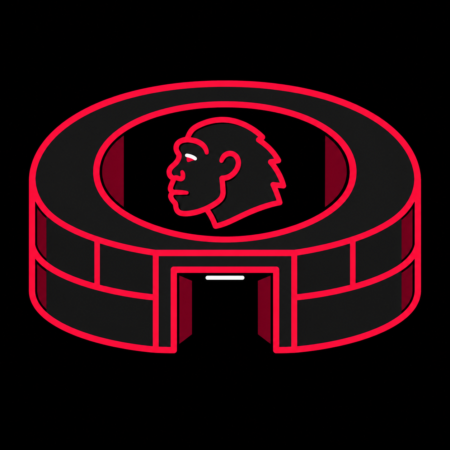 Icon für Firmenwebsites in Erkrath mit abstrahiertem Neanderthal Museum und Neandertaler-Silhouette als Stadtmotiv