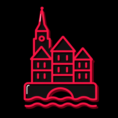 Icon für Firmenwebsites in Tübingen mit abstrahierter Neckarfront, Stocherkahn und Schloss Hohentübingen als Stadtmotiv