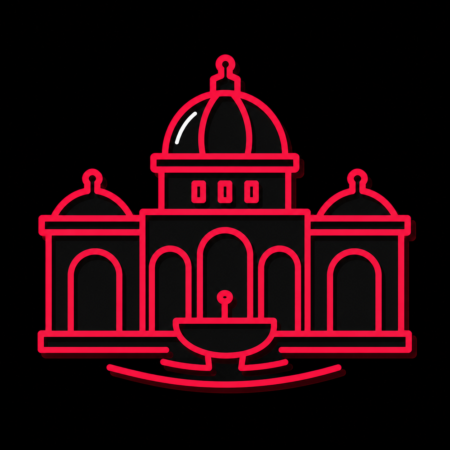 Firmenwebsites in Bad Nauheim – stilisiertes Stadt-Icon des Sprudelhofs mit Kuppel, Arkaden und Brunnen