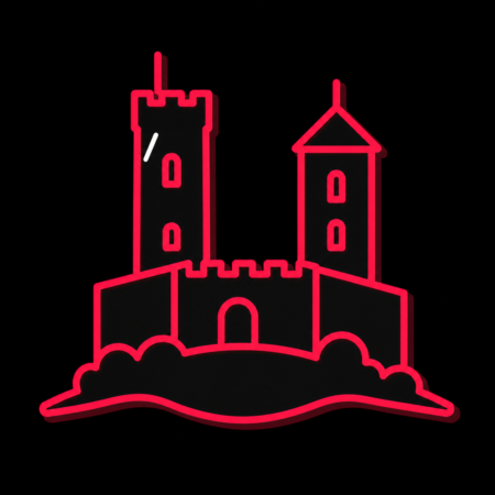 Neon-Stadt-Icon des Auerbacher Schlosses für Firmenwebsites in Bensheim