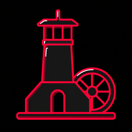 Firmenwebsites in Bexbach – stilisiertes Stadt-Icon mit Bergbauturm und Förderrad