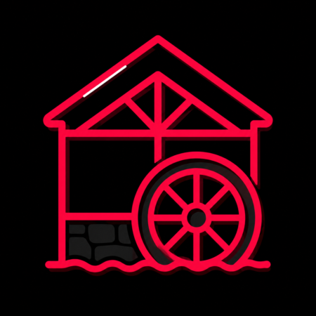 Firmenwebsites in Bramsche – stilisiertes Stadt-Icon mit Wassermühle und Mühlrad des Tuchmacher Museums