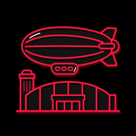 Firmenwebsites in Neu-Isenburg – stilisiertes Stadt-Icon mit Zeppelin und abstrahierter Luftschiffhalle