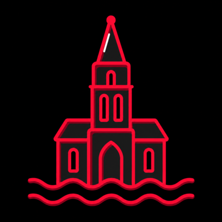Stadt-Icon für Firmenwebsites in Parchim mit stilisierter St.-Georgenkirche und Wellenlinien der Elde