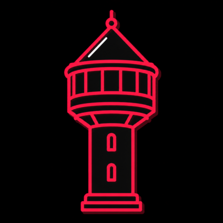 Neon-Stadt-Icon mit Jügesheimer Wasserturm für Firmenwebsites in Rodgau