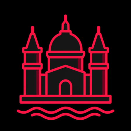 Stadt-Icon für Firmenwebsites in Schwerin mit stilisiertem Schweriner Schloss und Wellenmotiv