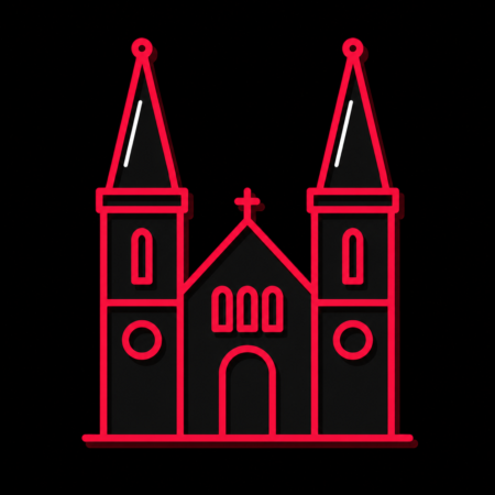 Firmenwebsites in Viernheim – stilisiertes Stadt-Icon der Apostelkirche mit markanten Doppeltürmen