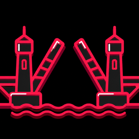 Stadt-Icon für Firmenwebsites in Wolgast mit stilisierter Peenebrücke und Wellenlinien