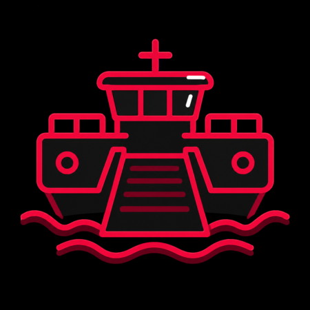 Firmenwebsites in Aken (Elbe) – stilisiertes Stadt-Icon mit der Gierfähre auf der Elbe als Wahrzeichen.