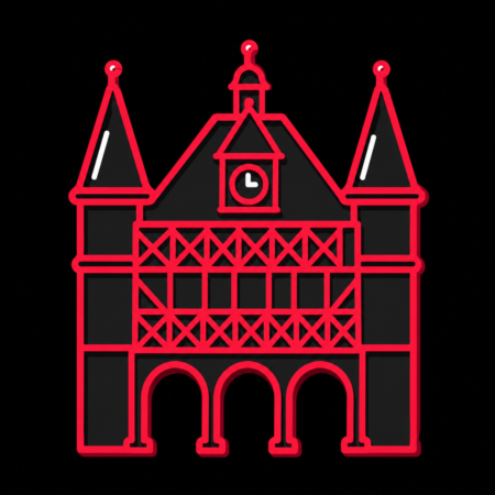 Neon-Stadt-Icon des historischen Rathauses für Firmenwebsites in Alsfeld