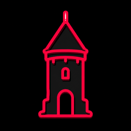 Neon-Stadt-Icon des Hexenturms für Firmenwebsites in Babenhausen