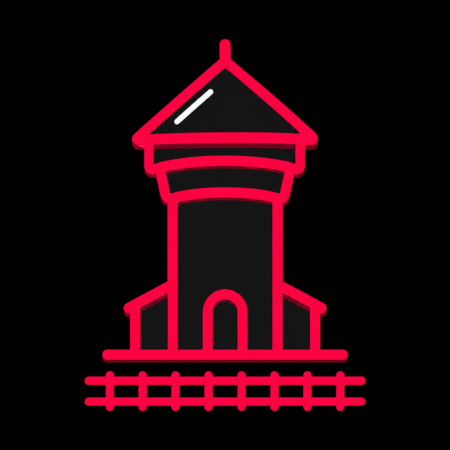 Minimalistisches Icon des historischen Wasserturms mit Gleislinie für Firmenwebsites in Bredstedt.
