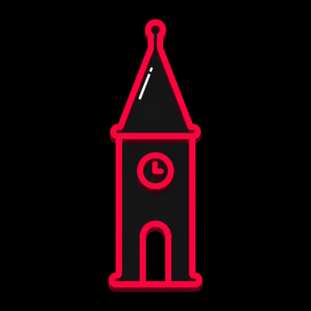 Neon-Stadt-Icon des Jakobuskirchturms für Firmenwebsites in Bruchköbel