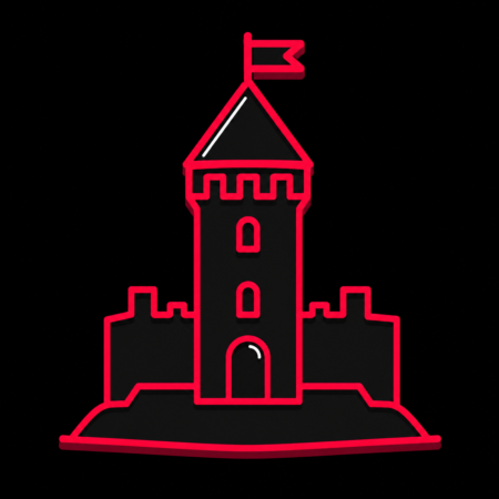 Firmenwebsites in Burg Stargard – Stadt-Icon des Bergfrieds der Höhenburg mit Burgmauer und Flagge