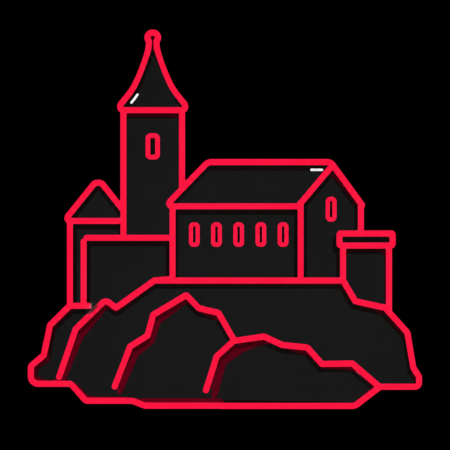 Firmenwebsites in Colditz – minimalistisches Stadt-Icon von Schloss Colditz auf dem Felsen
