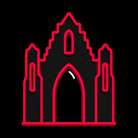 Firmenwebsites in Dargun – Stadt-Icon der Klosterkirche St. Marien mit markanter Ruinenfassade und Spitzbogen