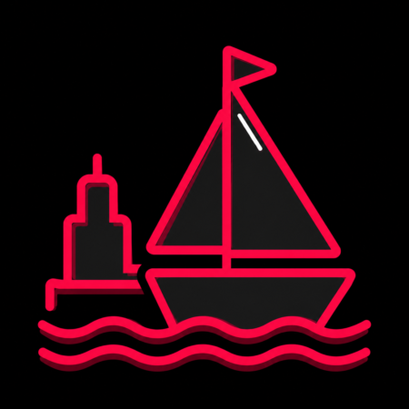 Minimalistisches Hafen-Icon mit Segelboot und Ostseewellen für Firmenwebsites in Eckernförde.