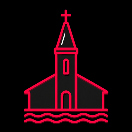 Firmenwebsites in Eggesin – Stadt-Icon der Martin-Luther-Kirche mit markantem Kirchturm und Wasserlinie