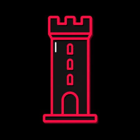 Neon-Stadt-Icon des Burgturms der Kurfürstlichen Burg für Firmenwebsites in Eltville am Rhein