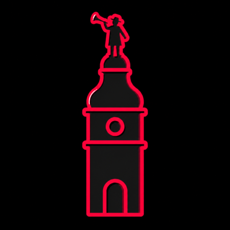 Neon-Stadt-Icon des Dietemanns auf dem Schlossturm für Firmenwebsites in Eschwege