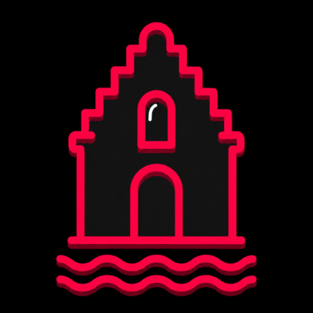 Minimalistisches Icon eines Treppengiebelhauses an der Gracht für Firmenwebsites in Friedrichstadt.