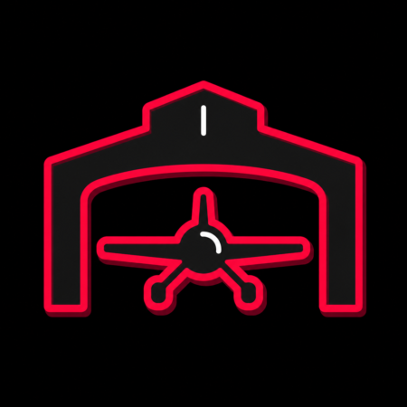 Minimalistisches Neon-Icon eines Flugzeughangars für Firmenwebsites in Griesheim