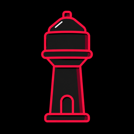 Neon-Stadt-Icon des Groß-Gerauer Wasserturms für Firmenwebsites in Groß-Gerau