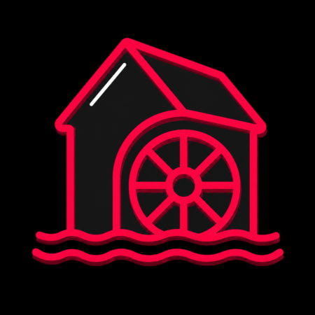 Minimalistisches Icon der historischen Kupfermühle mit Mühlrad für Firmenwebsites in Harrislee.
