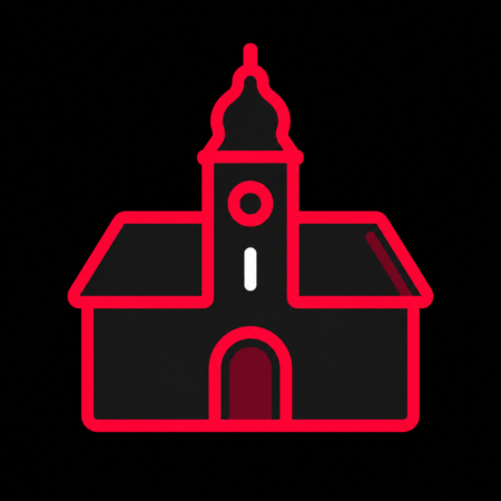 Minimalistisches Neon-Icon des historischen Rathauses für Firmenwebsites in Hildburghausen