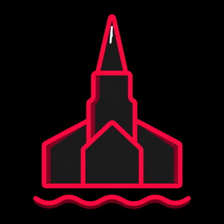 Minimalistisches Icon der St.-Laurentii-Kirche mit Stör-Wasserlinie für Firmenwebsites in Itzehoe.