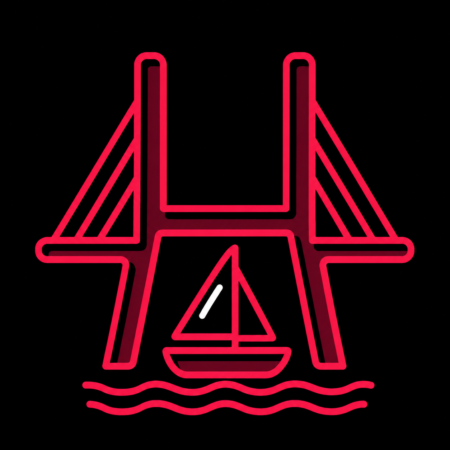 Minimalistisches Stadt-Icon von Kiel mit Hörnbrücke, Segelboot und Förde für Firmenwebsites in Kiel.