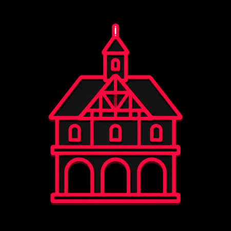 Neon-Stadt-Icon des historischen Rathauses für Firmenwebsites in Kirchhain
