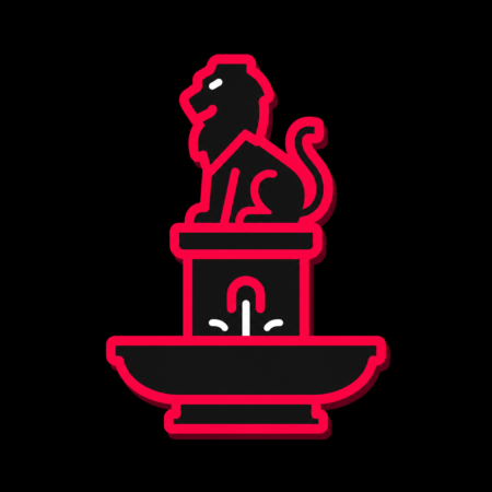 Firmenwebsites in Lucka – Stadt-Icon mit dem Wettinbrunnen und dem markanten sitzenden Wettiner Löwen.