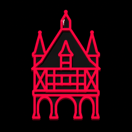 Neon-Stadt-Icon des historischen Rathauses für Firmenwebsites in Michelstadt
