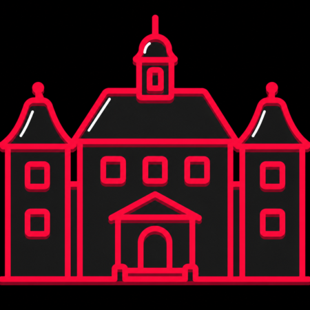 Firmenwebsites in Mirow – Stadt-Icon des Mirower Schlosses mit symmetrischem Hauptbau, markantem Dach und zentralem Eingang