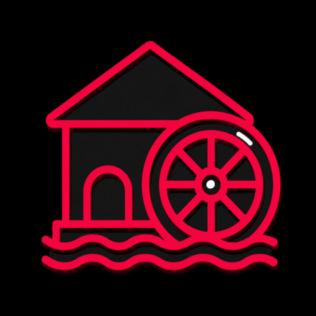 Minimalistisches Neon-Icon der Brückenmühle für Firmenwebsites in Mühlheim am Main