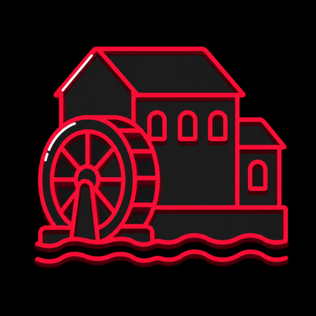 Neon-Stadt-Icon der historischen Langsmühle für Firmenwebsites in Münster (Hessen)