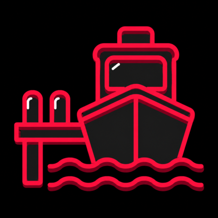 Firmenwebsites in Neukalen – Stadt-Icon des Neukalener Hafens mit Boot, Steg und markanten Hafenpfosten