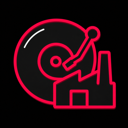 Minimalistisches Icon einer Schallplatte mit Tonarm und Kesselhaus für Firmenwebsites in Nortorf.