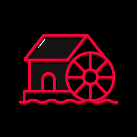 Neon-Stadt-Icon der historischen Hammermühle für Firmenwebsites in Ober-Ramstadt