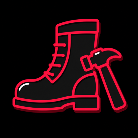 Minimalistisches Icon mit Schusterstiefel und Hammer für Firmenwebsites in Preetz.