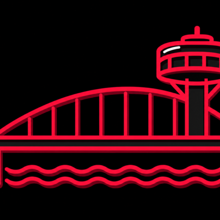 Neon-Stadt-Icon der Ölhafenbrücke für Firmenwebsites in Raunheim