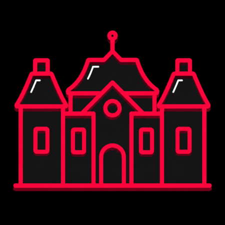 Firmenwebsites in Richtenberg – Stadt-Icon des Schlosses Richtenberg mit symmetrischem Hauptbau und zentralem Eingangsbogen